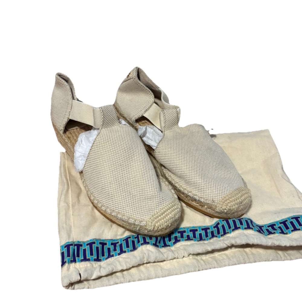 Tory Burch Catalina 3 Espadrille Wedge Sandals In Beige Canvas 8.5 Women’s New